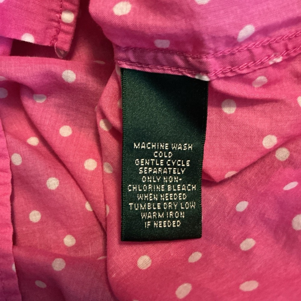 Lauren Ralph Lauren Button Up‎ Shirt Size Medium Pink Polka Dot Preppy Colorful - Picture 5 of 5